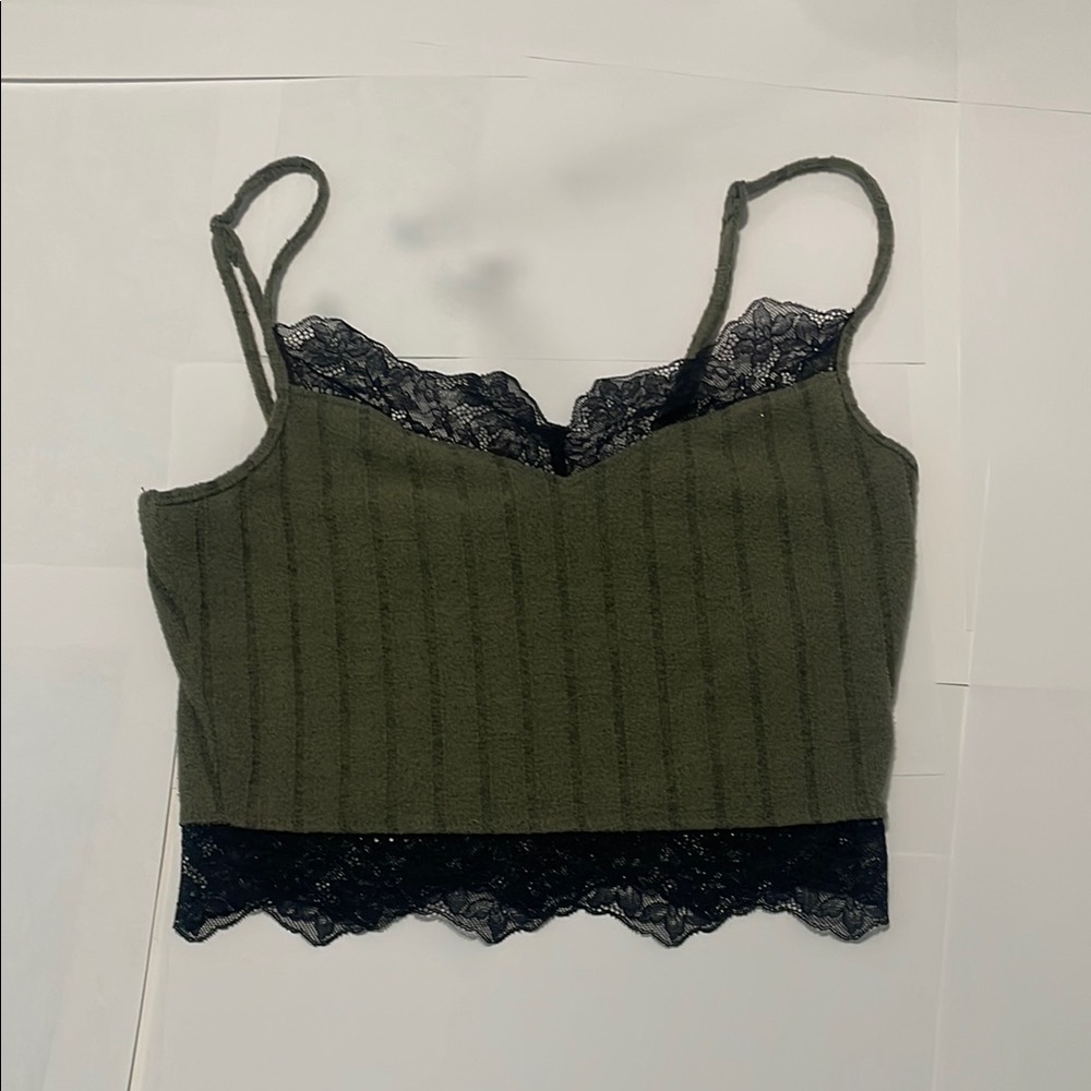 Green Lace Trim Cami Top